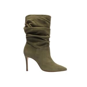 Aldo Olive Green Faux Suede Slouch Booties 6.5 High Heel Retro Style